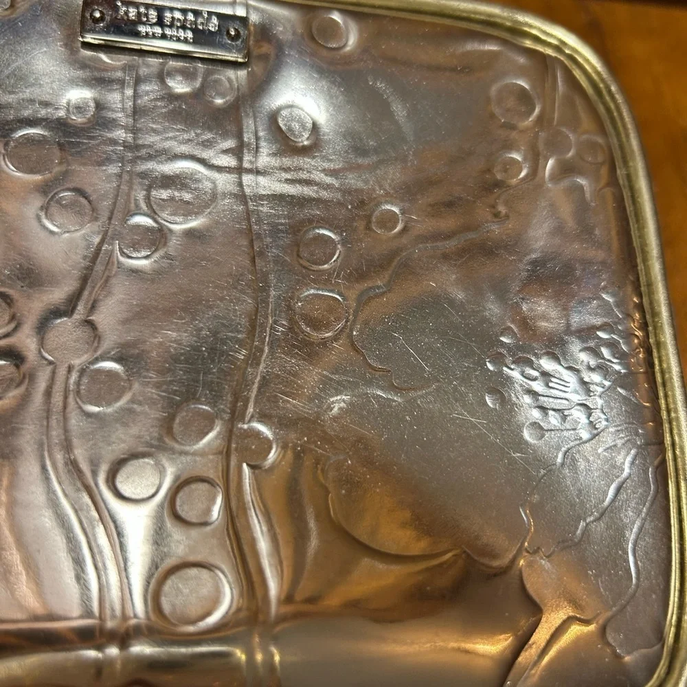 Kate Spade Small Gold Floral Embossed Cosmetic Bag EUC!